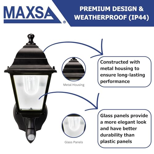 MAXSA 44219-RS Battery-Run Motion-Activated Outdoor Metal Sconce Black - color: Black, size: 6500K (Cool White) - Reshippable