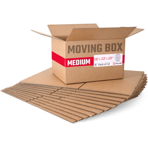 Medium Moving Cardboard Boxes 16"L x 12"W x 10"H (Pack of 12) - USA-Made Packing Boxes for Moving, Shipping, or Storage - USPS, UPS, FedEx Approved - Professional Packing Supplies - color: Pack of 12, size: Medium 16x12x10"