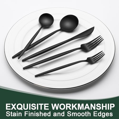 Matte Black Silverware Set 30 Piece, Wildone Stainless Steel Flatware Set Service for 6, Cutlery Utensil Sets for Home Restaurant, Include Knife Fork Spoon Set, Dishwasher Safe - color: Black
