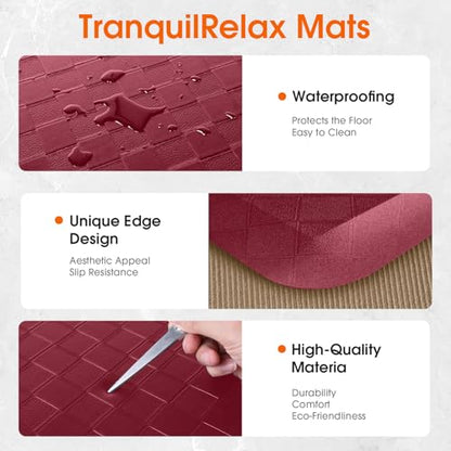 TranquilRelax 4/5 Inch Cushioned Anti Fatigue Kitchen Mats, Burgundy - color: Burgundy, size: 2-Piece | 28"+59" | Extra Thick