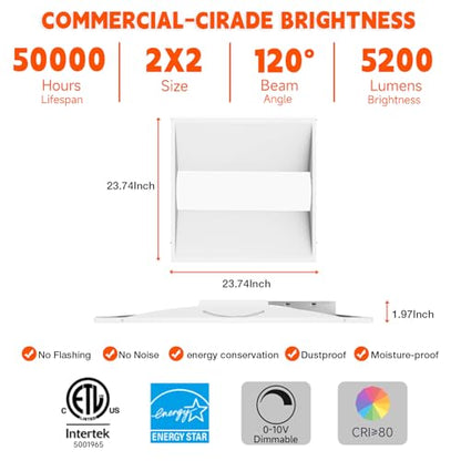 OKQ 2x2 LED Troffer Center Basket Panel,Color Tunable 3500K/4000K/5000K, Watt Adjustable, 30W/35W/40W-Up to 6000Lumens,0-10V Dimmable Recessed Back-Lit Drop Ceiling Light,ETL Qualified, 4Pack - size: 2X2 4Pack
