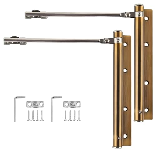 2 Pack Automatic Door Closer for Home Easy to Install | Safety Spring Door Closers | Auto Soft Close to Convert Hinged Doors to Auto Self Closing | Adjustable Catch Speed | with Arm, Screw, Wrench - color: Brass Finish, size: 2 Pack
