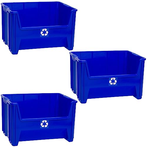 READYSPACE Commercial Industrial Heavy Duty Stackable Open-Front Recycling Bin Box Containers, 12.5 Gallon (Pack of 3), Blue - size: 12.5 Gallon (Pack of 3)
