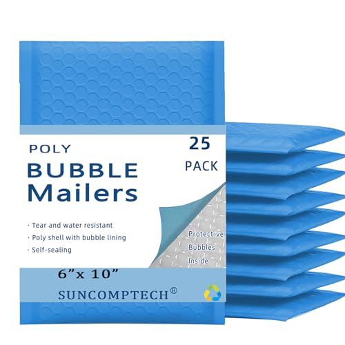 25 50 100 200 500 1000 Pieces, 6x10 inch, Self Seal Waterproof Mailing Envelopes, Poly Bubble Mailers Shipping Bags, Bubble Padded Envelopes, Bulk Color #0 (Light Blue, Usable 6 * 9 inch, 25 Pcs) - color: Light Blue, size: Light Blue, 6x9 inch, 25 Pieces