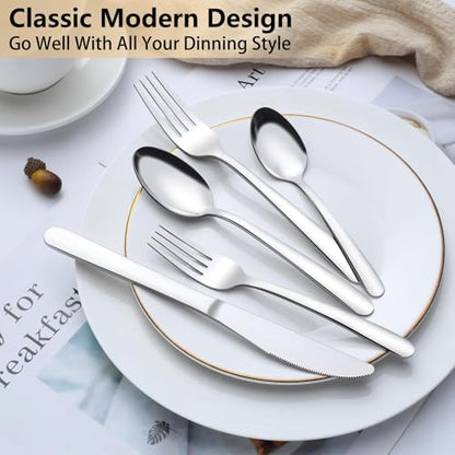 Pleafind Silverware Set - 40-Pcs Stainless Steel Flatware Set for 8 People, Cutlery Set Includes Forks Spoons and Knives Set, Mirror Finished Utensil Sets for Home Restaurant, Dishwasher Safe - size: 40 pieces