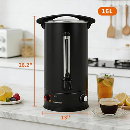 110 Cup Coffee Urn and Hot Beverage Dispenser, 16L/4.2Gal Commercial Coffee Maker, Quick Brew Stainless Steel Large Hot Coffee Dispenser for Party Buffet Catering - size: 16L/110Cups