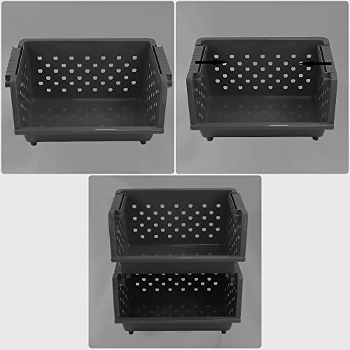 4-Pack Gray Plastic Stackable Kitchen Storage Basket