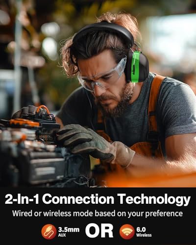 Qozybuds Gel Cushions Ear Muffs, Bluetooth 6.0 Hearing Protection Headphones with 1200mAh Battery, 120H Working Time, 30dB SNR, Larger Buttons for Easy Operation, Superior Stereo Sound Quality - color: Green-black