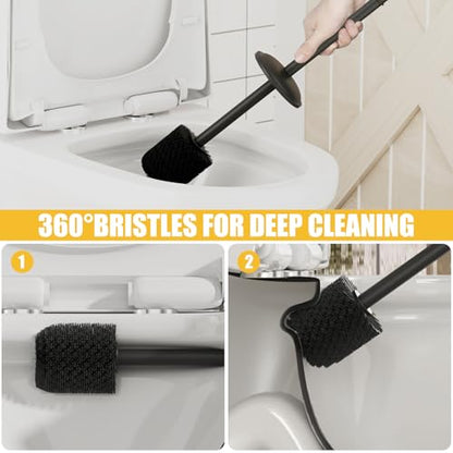 BESy Toilet Brush and Holder, Toilet Cleaner Bowl Set with Two Brush with Extra Long Handle, Durable Bristles Toilet Scrubber and Covered Holder, Drip-Proof Stainless Steel Matte Black - color: Matte Black