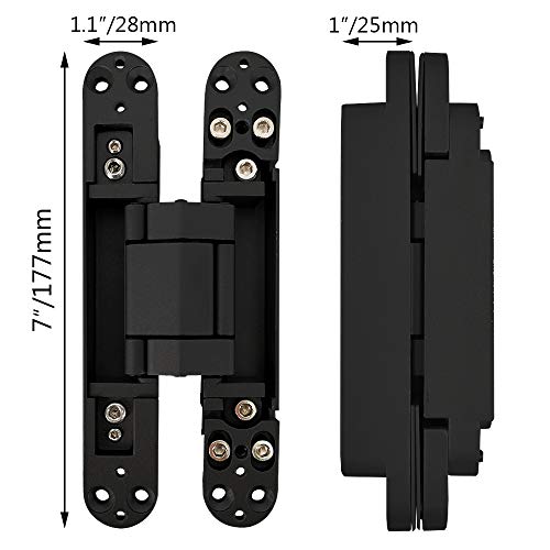 Invisible Hinge Concealed Door Hinges Heavy Duty Hidden Hinge up to 176 Pound Doors 3-D Adjustable 7 inch Black - 2 Pack - color: 7"_Black_2 Pack