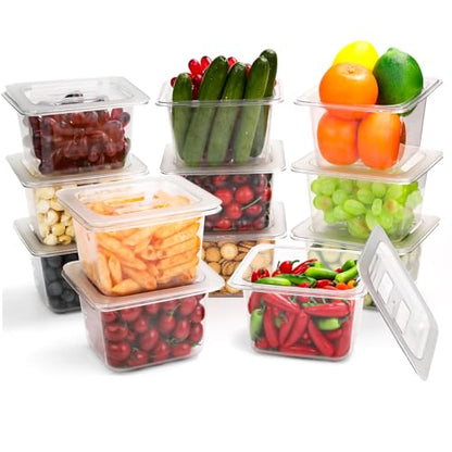 VOISEN 12 Pack Plastic Food Pan with Lids 1/6 Size 4 Inch Deep - color: 12 Pack 1/6 4"Deep