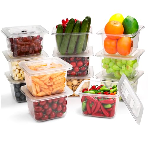 VOISEN 12 Pack Plastic Food Pan with Lids 1/6 Size 4 Inch Deep - color: 12 Pack 1/6 4"Deep