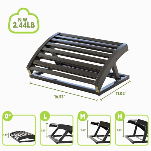 Foot Rest for Under Desk at Work - Adjustable Black Bamboo Footrest for Office and Couch