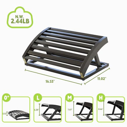 Foot Rest for Under Desk at Work - Adjustable Black Bamboo Footrest for Office and Couch