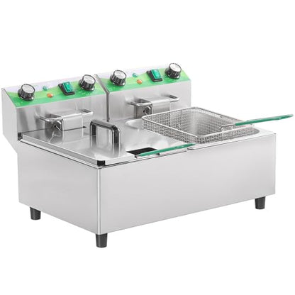 NUPANT 20L/21.2QT Commercial Deep Fryer with Timer Dual Tank Electric Countertop Fryer with Double Baskets and Lids, Temp Control, 3400W/110V Stainless Steel Large Deep Fryer for Restaurant Kitchen - size: 20L