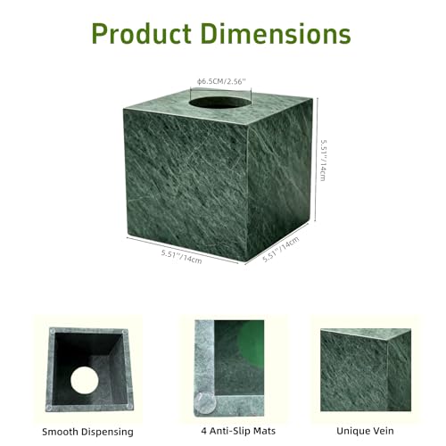 Marble Tissue Box Holder Cover with Open Bottom for Bathroom - color: Indian Green