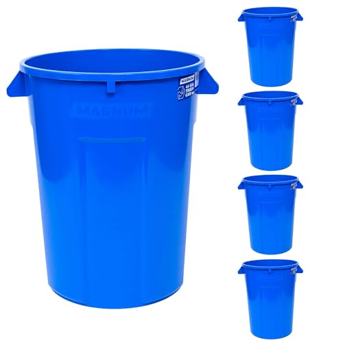 Magnum 44 Gallon Trash Can, High-Vis Blue, Construction Grade, Heavy Duty Plastic, Jobsite Ready for Holding Garbage and Recycling CMTC-C000-44B05 (5 Pack) - color: Blue, size: 44 Gallon, style: Can Only