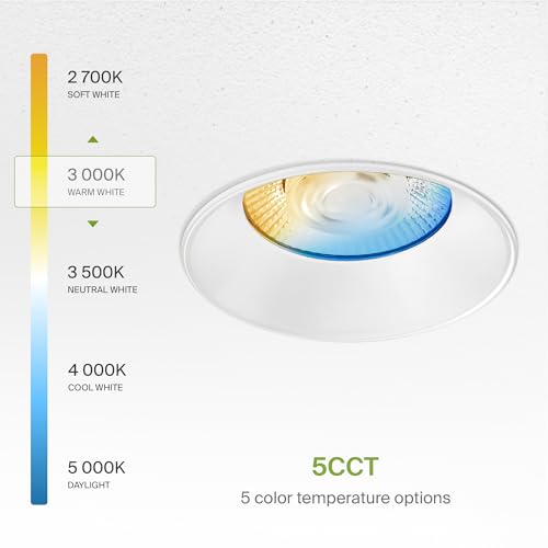 ASD 6 Inch Trimless LED Recessed Ceiling Light Fixture, Mud-in Canless Downlight with Junction Box, 5CCT Selectable 2700K-5000K, 24W 2075 Lumens, CRI90+, Anti-Glare, Dimmable, IC & Wet Rated, ETL - color: White 1 Pack, size: 6" 24 Watt