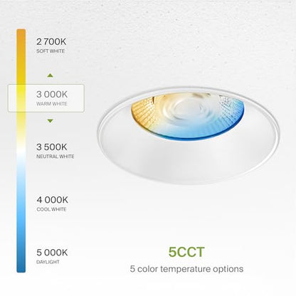ASD 6 Inch Trimless LED Recessed Ceiling Light Fixture, Mud-in Canless Downlight with Junction Box, 5CCT Selectable 2700K-5000K, 24W 2075 Lumens, CRI90+, Anti-Glare, Dimmable, IC & Wet Rated, ETL - color: White 1 Pack, size: 6" 24 Watt