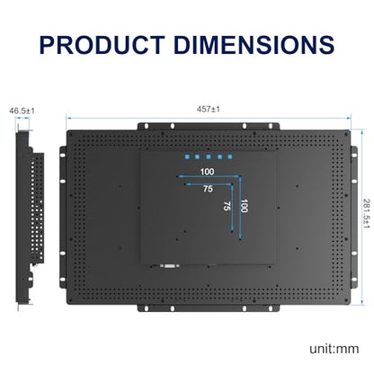 Multi-Touch Industrial Touch Screen Monitor 18.5 Inch Multi-Touch Open Frame Display, 1366x768 IP65 Waterproof IK08 Impact-Resistant Monitor with HD-MI VGA Port, 16:9 Black - size: 18.5