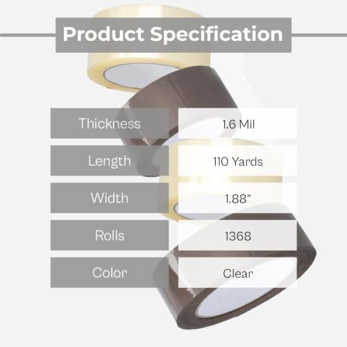 PSBM Clear Packing Tape, 1368 Rolls 1.6 Mil 1.88 Inch 110 Yards Per Roll, Heavy Duty Tape for Packaging, Shipping, Moving & Sealing - 1368 Rolls - size: 1368 Rolls