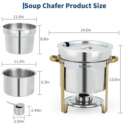 11L Stainless Steel 2-Piece Commercial Soup Warmer Kettle with Lid+Handles - size: 11 QT-2 Pcs
