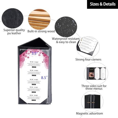 Table Tent Triangle 3 View Menu Covers, Leather Menu Holder with Angled Corners for Restaurant, Cafes, Bars (1 Pack / 9'' × 4'' inch) - size: 3.5x8.5 inch/1 pack