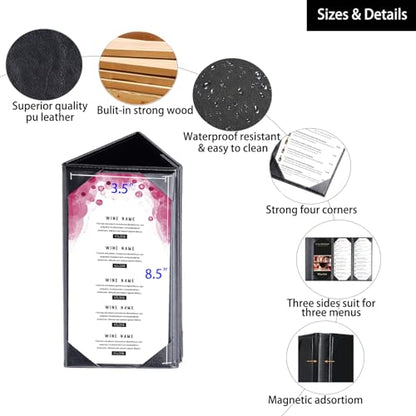 Table Tent Triangle 3 View Menu Covers, Leather Menu Holder with Angled Corners for Restaurant, Cafes, Bars (1 Pack / 9'' × 4'' inch) - size: 3.5x8.5 inch/1 pack