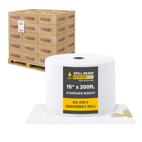 (16 Rolls) Oil Absorbent Pads Roll 15" x 300' - Hydrophobic Absorbent Mat, Absorbs Up to 40 gal. per roll - Perforated Sorbent Mat Roll for Oil & Fuel Spills, Oil Absorbing Sheets - White - color: 15" x 300' Standard Roll, size: Pallet