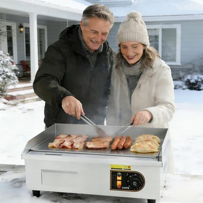 Garvee 14in Commercial Electric Griddle, 1700W Countertop Flat Top Grill, Stainless Steel Griddle Grill with 2 Shovels and 2 Brushes for Home or Restaurant, 122℉-572 ℉ Adjustable Temp - size: 14inch