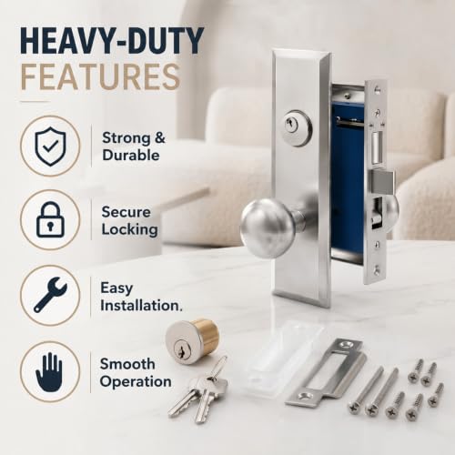Tandefio 1 Set Mortise Lock with 2-1/2" Backset, Left Hand, Silver - style: Left Hand