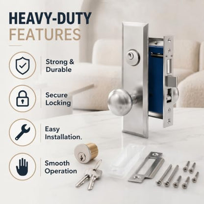 Tandefio 1 Set Mortise Lock with 2-1/2" Backset, Left Hand, Silver - style: Left Hand