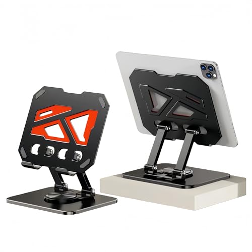 360° Rotatable & Adjustable Metal Tablet Stand for Desk, Foldable & Portable Tablet Holder, Compatible with iPad Pro/Air, iPhone, Universal Use for Office/Movie/Studying/Drawing/Gaming, Black - color: Two-Tone Stand - Black