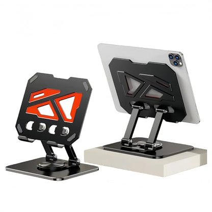 360° Rotatable & Adjustable Metal Tablet Stand for Desk, Foldable & Portable Tablet Holder, Compatible with iPad Pro/Air, iPhone, Universal Use for Office/Movie/Studying/Drawing/Gaming, Black - color: Two-Tone Stand - Black