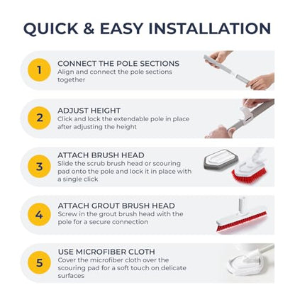 Shower Scrubber with Long Handle, Stiff Bristles Grout-Brush, Tub Scrub-Brush with Long-Handle, Shower-Cleaner Brush - color: White