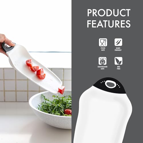 Dexas Chop & Scoop Cutting Board with Non-Slip Feet, 6.5 x 10.5 Inch, BPA-Free Dishwasher Safe Kitchen Prep Board, White and Black - color: White, size: 10.5"L x 6.5"W