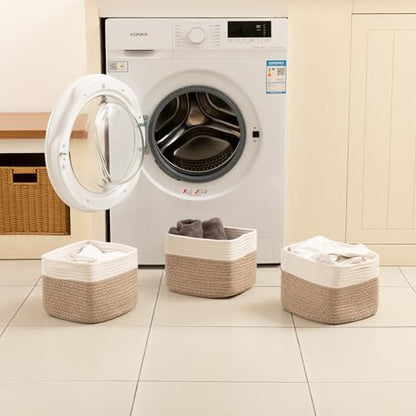 OIAHOMY 3 PACK Cube Storage Bins Storage Baskets Shelf Brown&White - color: Brown&White