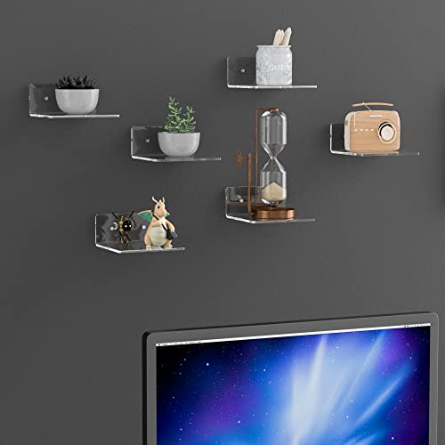 Sezanrpt 6 Inches Acrylic Small Wall Shelves 2 Pack, Floating Shelf for Wall Mounting, Acrylic Display Ledges for Funko Pop Figures, Home Décor, Living Room, Gaming Room, Plants(6 inch, Clear) - color: Clear, size: 6 Inch