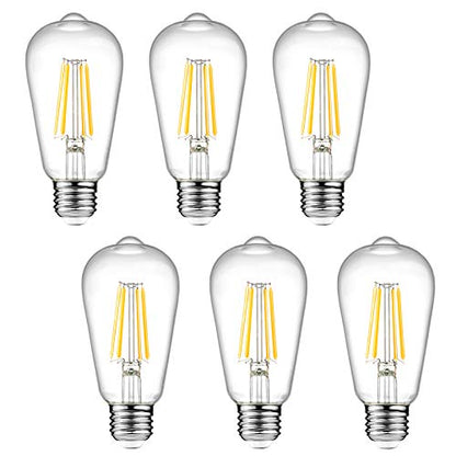 Ascher Dimmable Vintage LED Edison Bulbs, 6W, Equivalent 60W, 700lm, Warm White 2700K, 80+ CRI, ST58 Antique LED Filament Bulbs, E26 Medium Base, Clear Glass, Pack of 6 - style: Warm White 2700k(6 Pack)