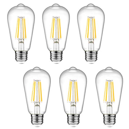 Ascher Dimmable Vintage LED Edison Bulbs, 6W, Equivalent 60W, 700lm, Warm White 2700K, 80+ CRI, ST58 Antique LED Filament Bulbs, E26 Medium Base, Clear Glass, Pack of 6 - style: Warm White 2700k(6 Pack)
