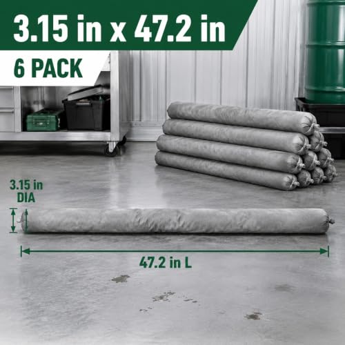 3.15" x 47.2" Oil Absorbent Socks 6 Pack, Oil & Water Absorb - color: Grey