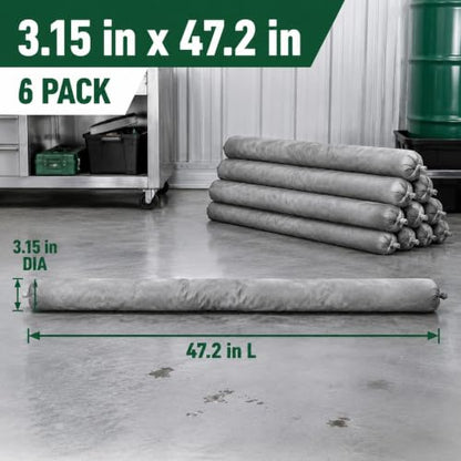 3.15" x 47.2" Oil Absorbent Socks 6 Pack, Oil & Water Absorb - color: Grey