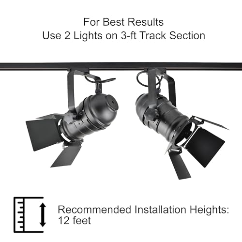 TRK9000 Industrial Track Light Head with Barn Door Flippers, Theater Studio Track Lighting for Showroom or Home, E26 Base PAR30 A19 ST64 Bulbs, Halo H‑Track Compatible, Black Metal