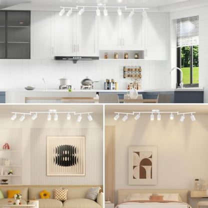 LED 8 Light Track Lighting Kit, 57.6" White 8 Way Ceiling Spotlights Fixture, 3 CCT Adjustable, with Flexibly Rotatable Light Heads for Kitchen, Living Room, Bedroom, Includes 8 x GU10 Bulb - color: White, size: 8