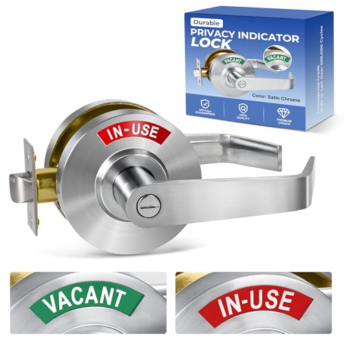 Commercial Privacy Indicator Door Lock, Heavy Duty Satin Chrome Bathroom Handle with 90mm Large Rose (Covers Old Holes) - ANSI Grade 2 Restroom Lever for Office, Medical & Gym (Satin Chrome) - color: Satin Chrome