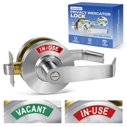 Commercial Privacy Indicator Door Lock, Heavy Duty Satin Chrome Bathroom Handle with 90mm Large Rose (Covers Old Holes) - ANSI Grade 2 Restroom Lever for Office, Medical & Gym (Satin Chrome) - color: Satin Chrome