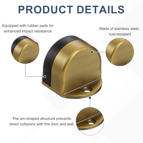 uxcell 4 Pack Low Dome Floor Door Stop 1.5" H x 1.65" W, Stainless Steel - color: Brass Tone