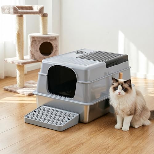 Stainless Steel Litter Box with Lid XXXXL,Metal Cat Litter Box - color: XXXL-lid-15.7"H