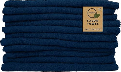 Salon Towels – Pack of 24 (16"x27") 100% Cotton Ring Spun (Not Bleach Proof) Ultra Soft, Highly Absorbent Hand Towels – Bulk for Spa, Gym & Salon (Navy Blue) - color: Navy Blue