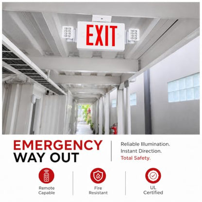 8 Pack Double Sided LED Emergency EXIT Sign Combo, Two LED Lights, Backup Battery, US Standard Red Letter Emergency Exit Lighting, Commercial Grade, 120-277V, Fire Resistant (UL 94V-0)
